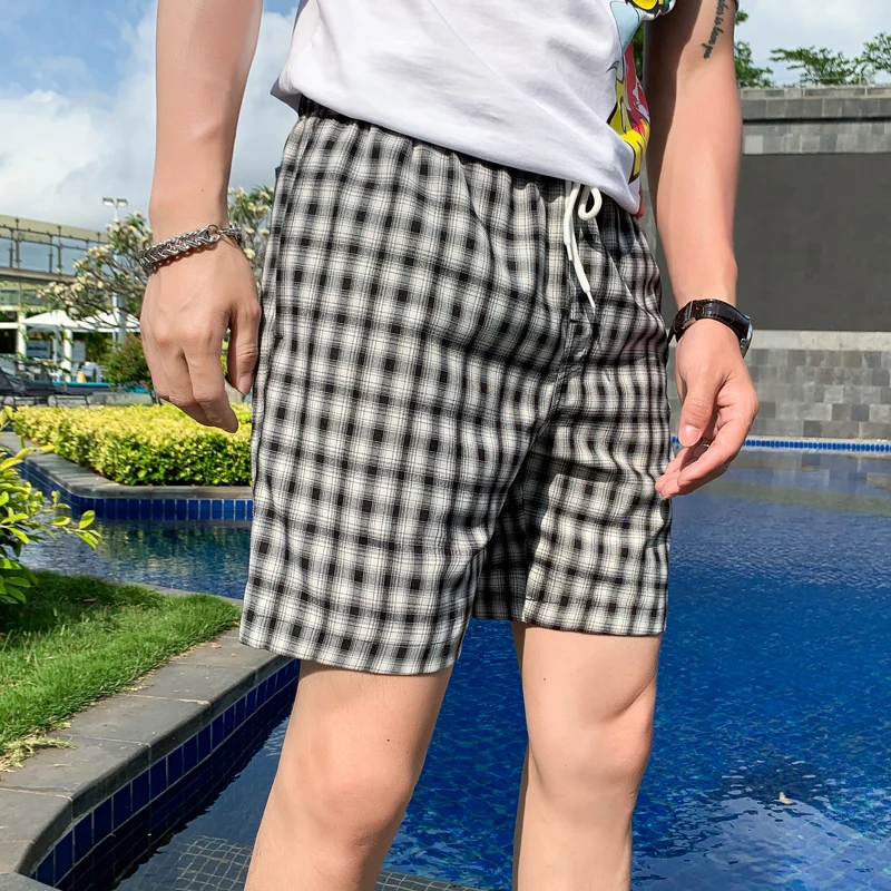 Модные клетчатые шорты для мужчин летние уличные свободные мужские повседневные