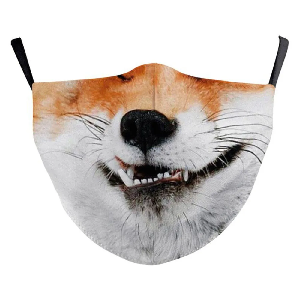 Маска Мужская женская Пылезащитная дышащая с изображением лисы тигра собаки для
