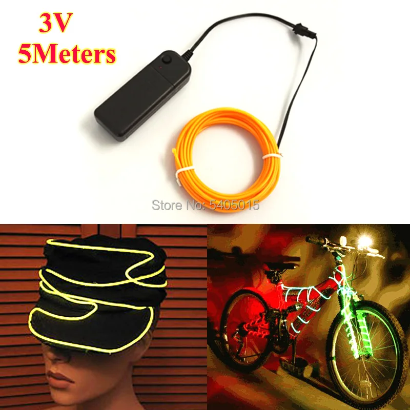 

5Meters 2.3mm EL Wire by DC3V EL inverter Flexible Neon Light Glow Rope tape Cable Strip LED Neon Lights for Party Decoration