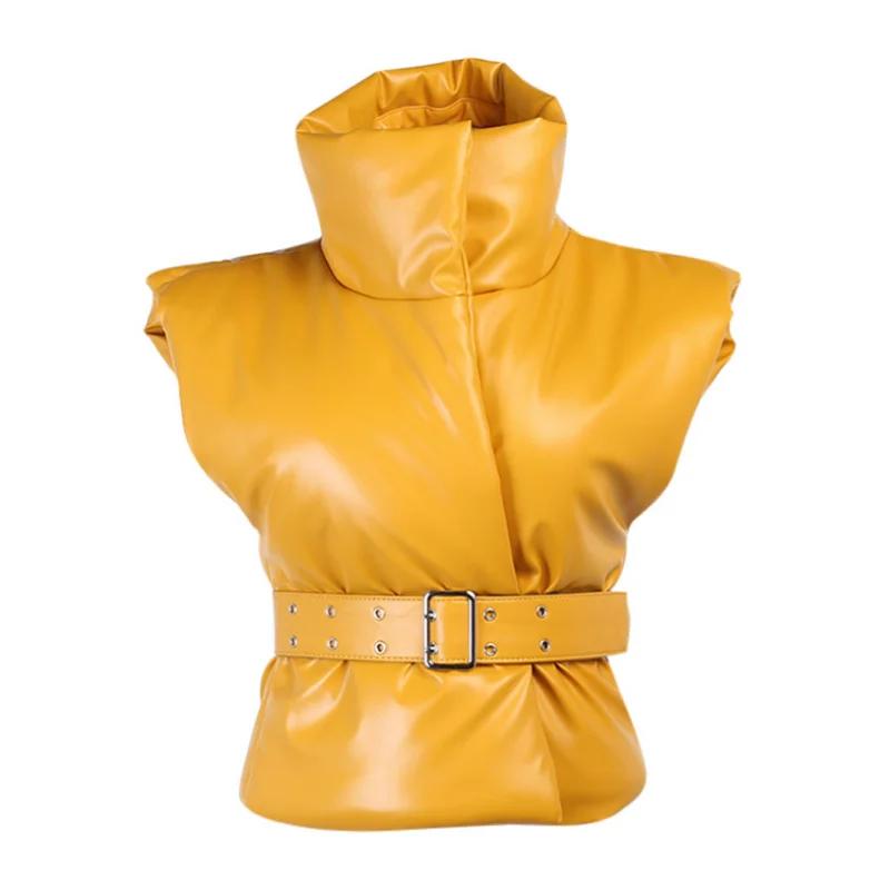 

European and American simple all-match display waist belt vest women autumn and winter solid color leather