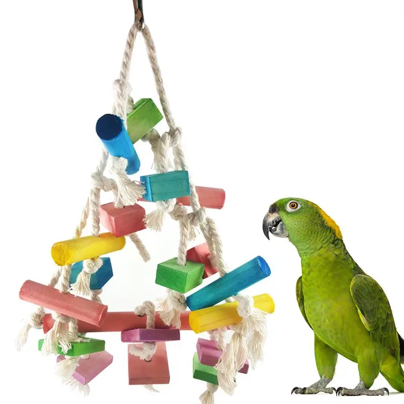 

Interactive Bird Toy Natural Wooden Block Toy For Parakeet Bird Parrot Funny Birds Cage Hanging Toys Pet Parrot Chew Supplies