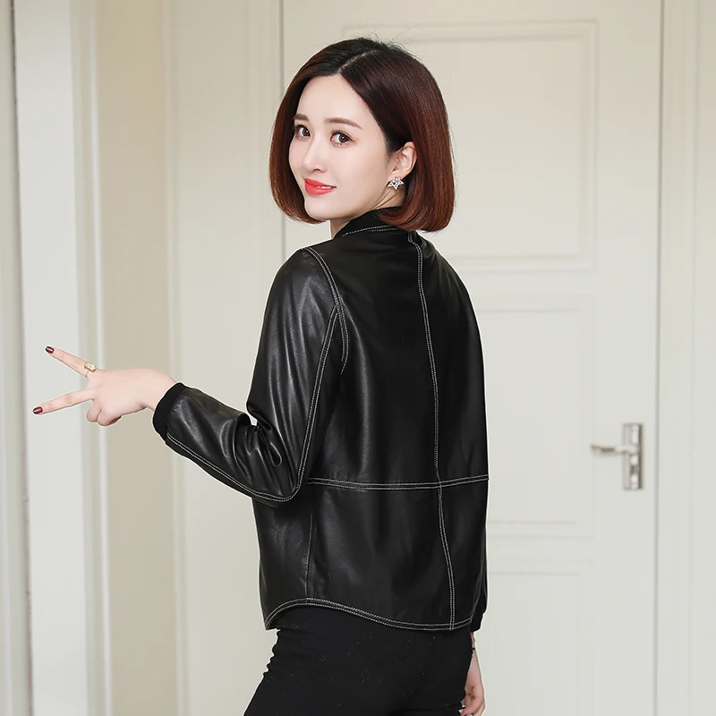 

JCHB 2021 spring Haining Leather coat new sheepskin genuine leather coat women's short loose fashion casual leather jacket coat