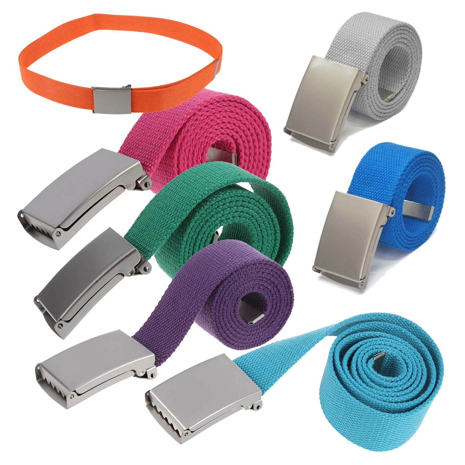 

Unisex Plain Webbing Canvas Metal Buckle Belt (Orange)