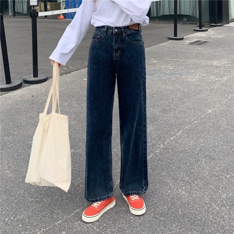 

2021 Spring New Retro High Waist Wide Leg Jeans Women's Straight Slimming Loose All-Match Small Long Pants