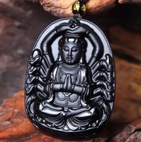 thousand hand guanyin black obsidian carved amulet lucky amulet pendant necklace ladies men pendants jewelry