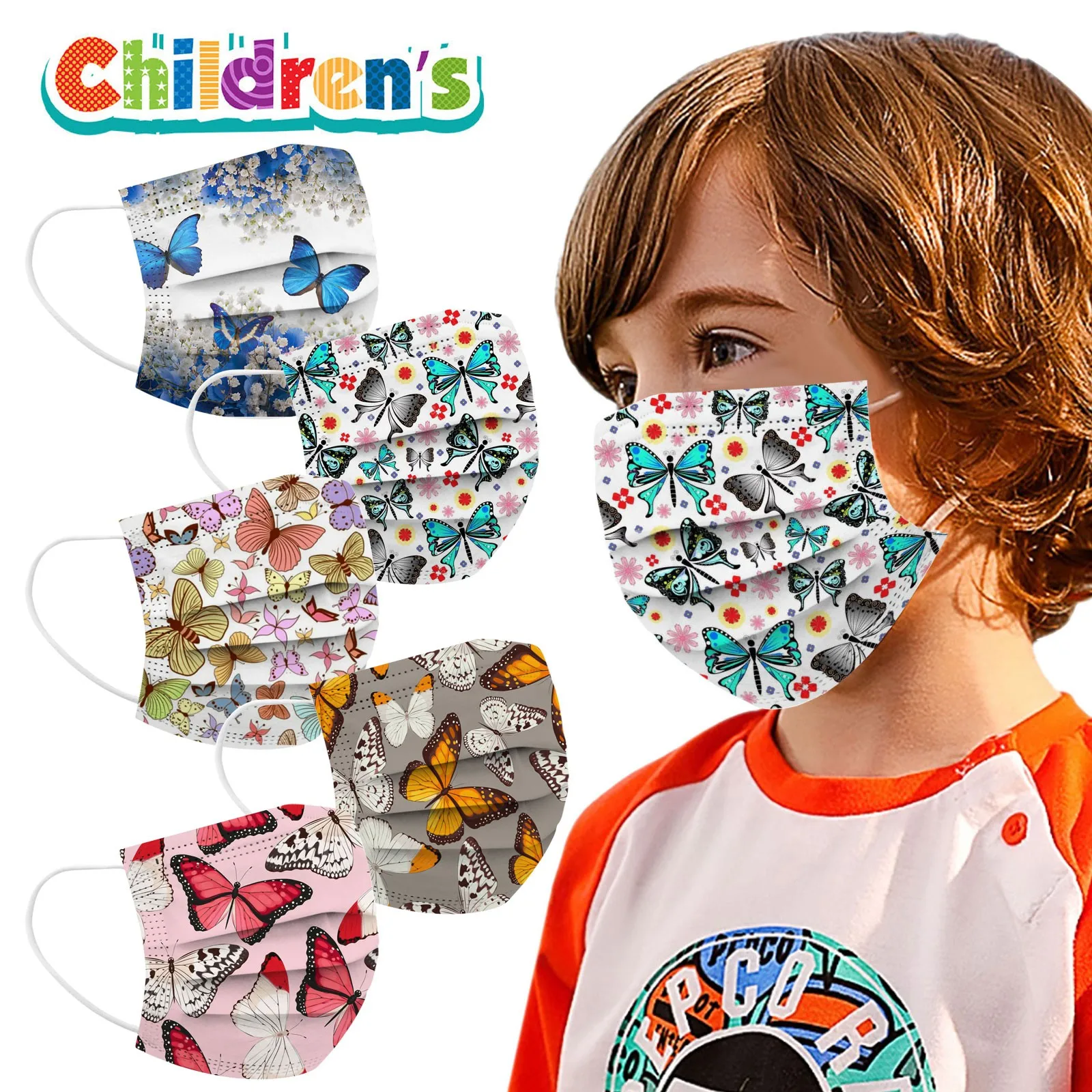 20PC Child Butterfly mascarillas infantiles Disposable 3Ply With Elastic Earloops mascarilla Monder Scarf Halloween Cosplay MasK |