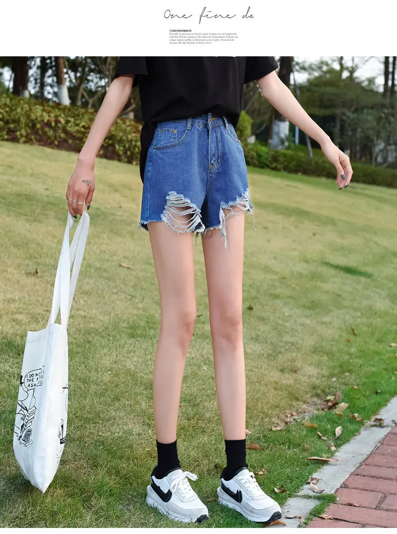 

High-waisted super-short Women 2020 New South Korean version of white holes a word black wide-legged jeans fashion young
