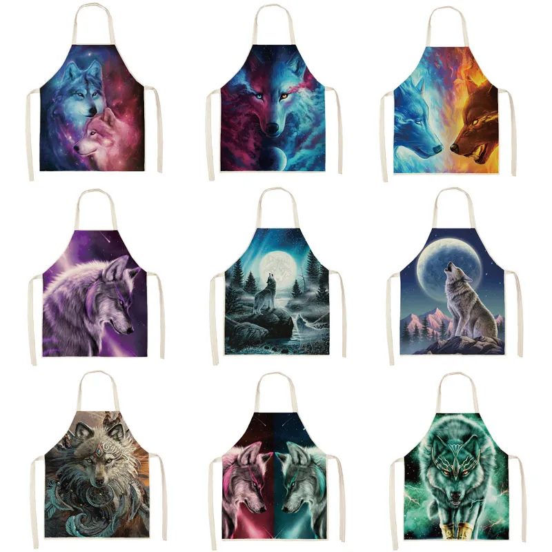 1 шт. Волк Луна звезда образец очистки арт фартуки дома Пособия по кулинарии Кухня