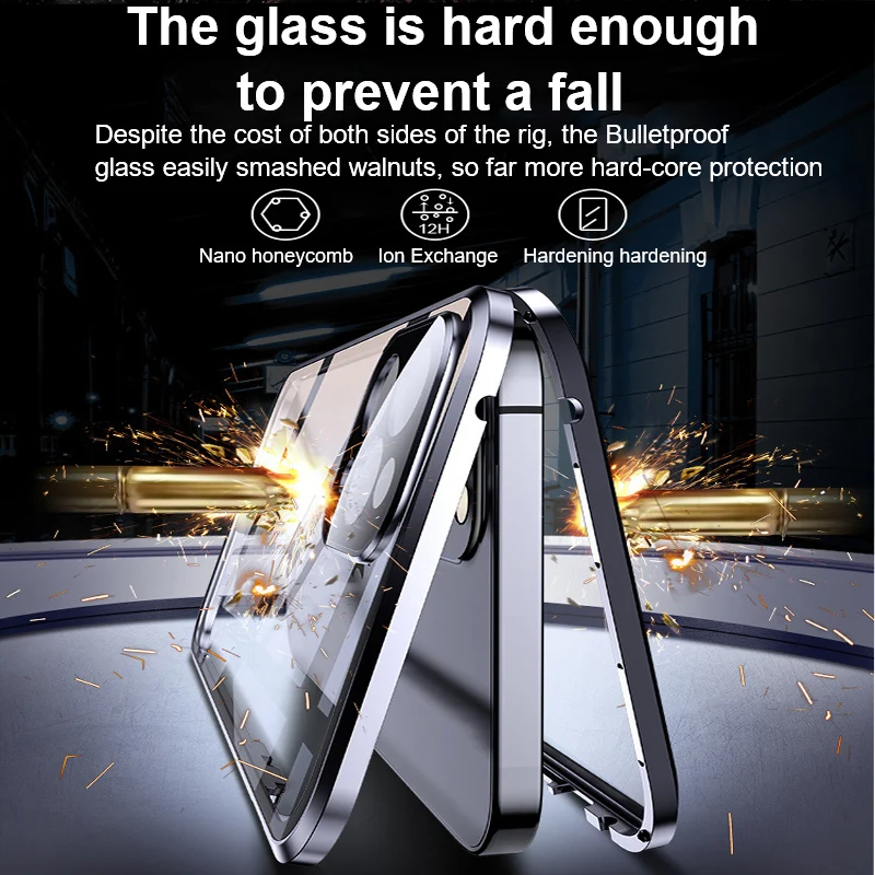 Najtaniej Dla IPhone 12 Pro MAX Case. 360 ° Pełna Osłona Ochronna. IPhone 11 13 Mini 14 14 Plus Adsorpcja Magnetyczna Metalowy Szklany Futerał Na Telefon