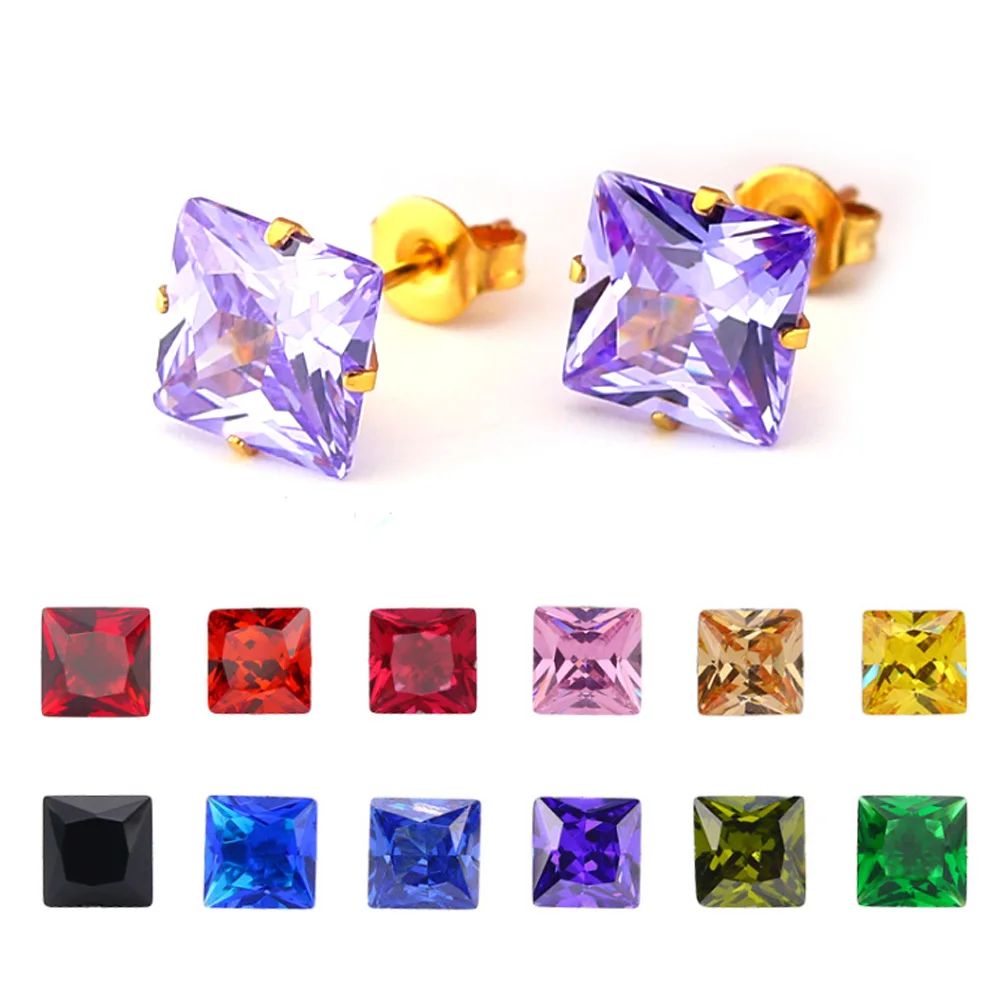 Женские и мужские серьги гвоздики FairLadyHood золотистые квадратные из нержавеющей