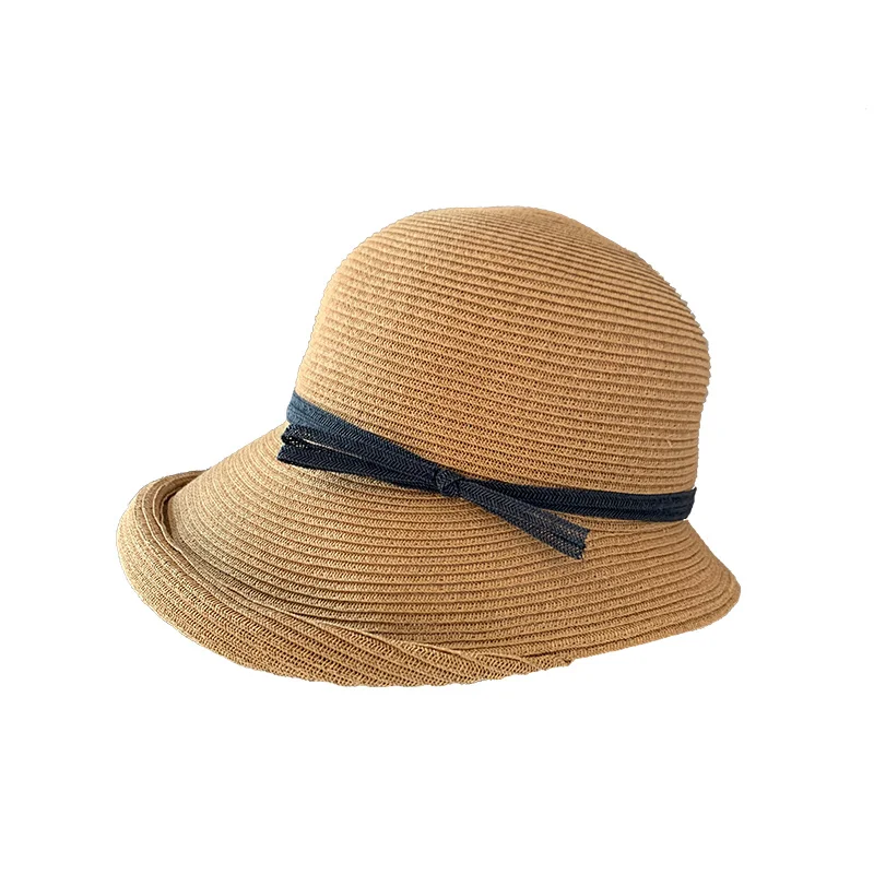 

Hepburn Style Straw Hat Retro Sun Protection Face-Looking Small Foldable Simple Basin Hat Japanese Sun Hat Women's Summer Beach