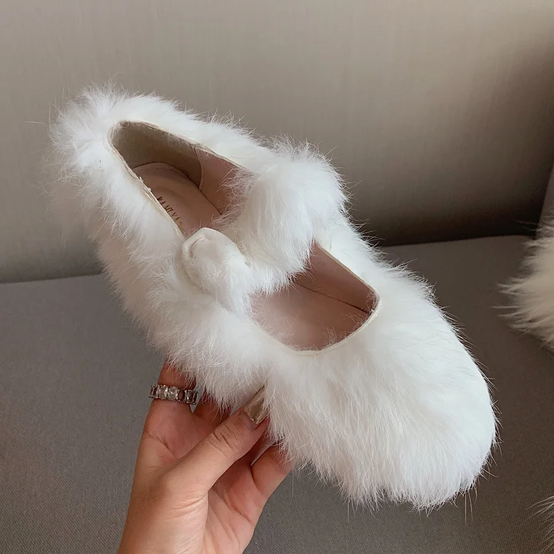 

Women Furry Mary Janes Flats Spring Autumn Fashion Slip On Casual Outside Shoes Female 2021 Flock Shoes For Ladies Flats