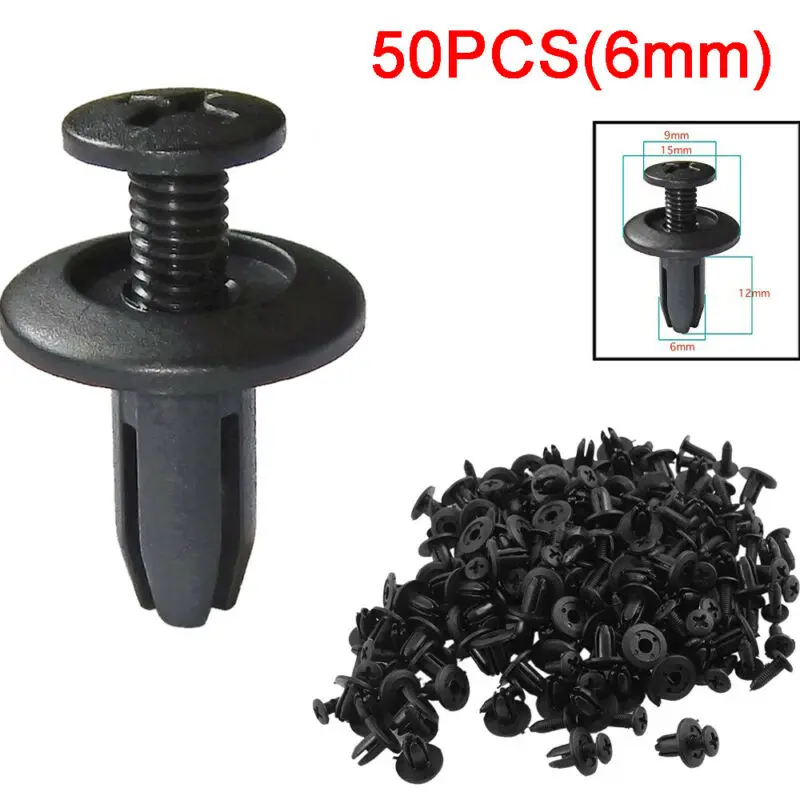 

50pcs Car Body 6mm Hole Dia Plastic Rivets Fastener Fender Bumper Push Pin Clip Will Hold Up The Fender, Bumper, Splash Shield