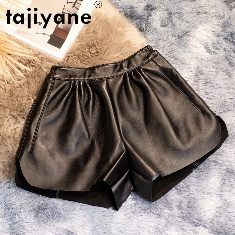 Tajiyane Women's Shorts Real Sheepskin High Waist Trousers Woman Cloth Genuine Leather Shorts Female Clothing Ropa Mujer TN2338