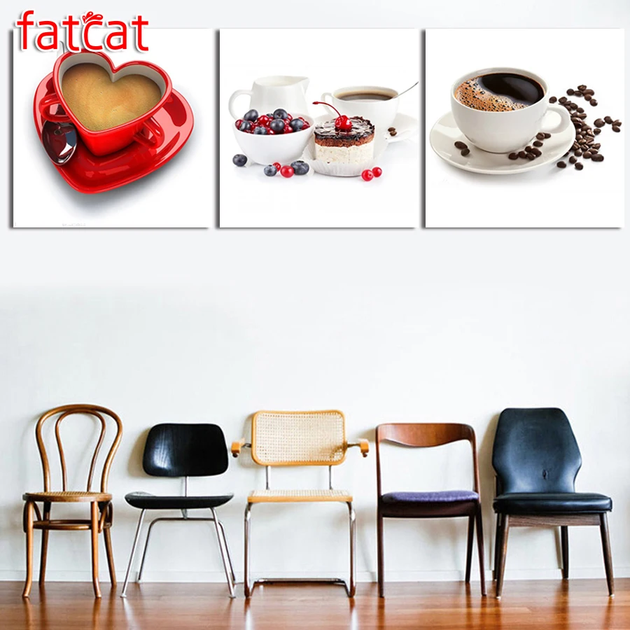 

FATCAT Горячая кофейная 5d diy Алмазная картина полностью квадратная круглая дрель Алмазная вышивка горный хрусталь Триптих домашний декор AE1715