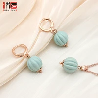 shenjiang new lovely colorful pumpkin beads dangle earrings pendant necklace jewelry sets for women party fashion jewelry gift
