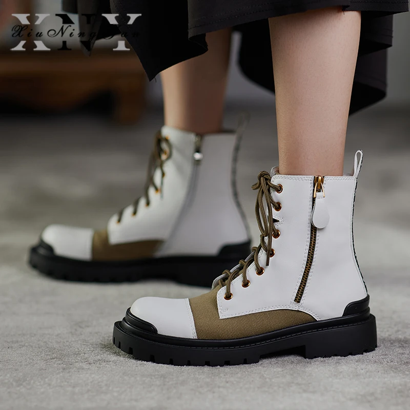 

Женские ботильоны на молнии Xiuningyan, Винтажные ботинки из натуральной кожи на платформе, ботинки-мартинсы на плоской подошве для осени и зимы