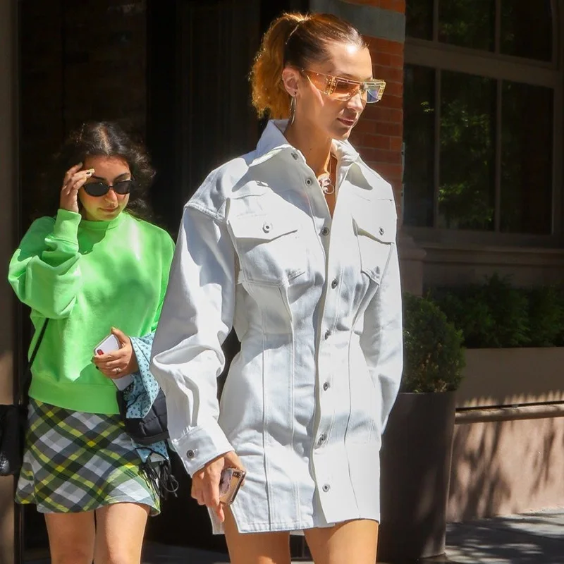 Однотонная однобортная джинсовая рубашка платье Для женщин 2019 осень в стиле