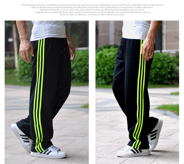 green striped black Мужские повседневные спортивные штаны, свободная версия, брюки для фитнеса, бега, летние тренировочные штаны, спортивные штаны - Цвет: green striped black