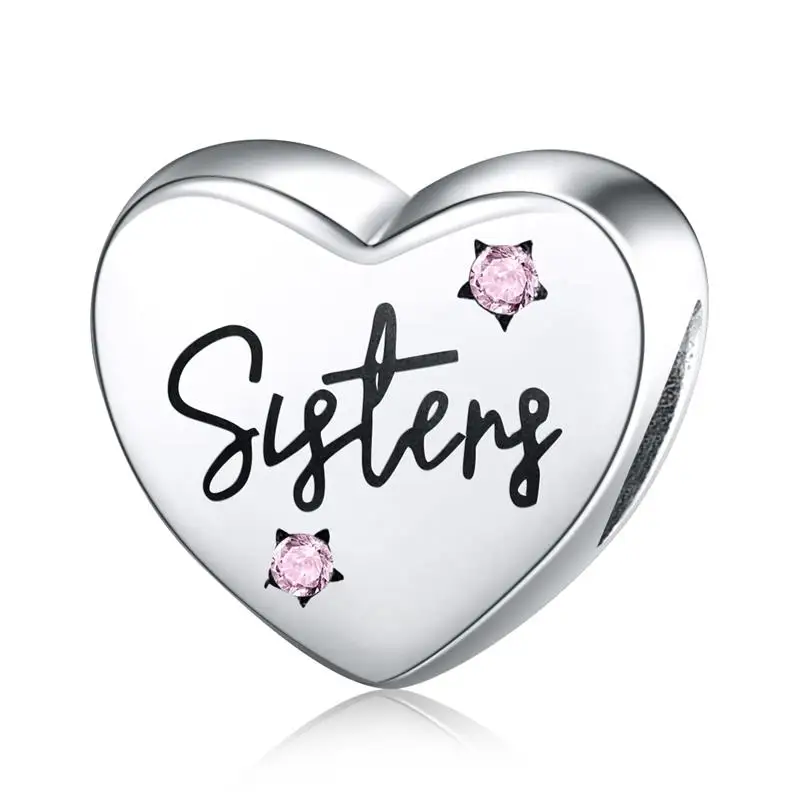 heart sister bead DALARAN, подвеска в форме сердца, любовь, Стерлинговое Серебро, 925, бусины для сестер дружбы, подходит для оригинала Pandora, очаровательный браслет, сделай сам, ювелирное изделие - Цвет: heart sister bead