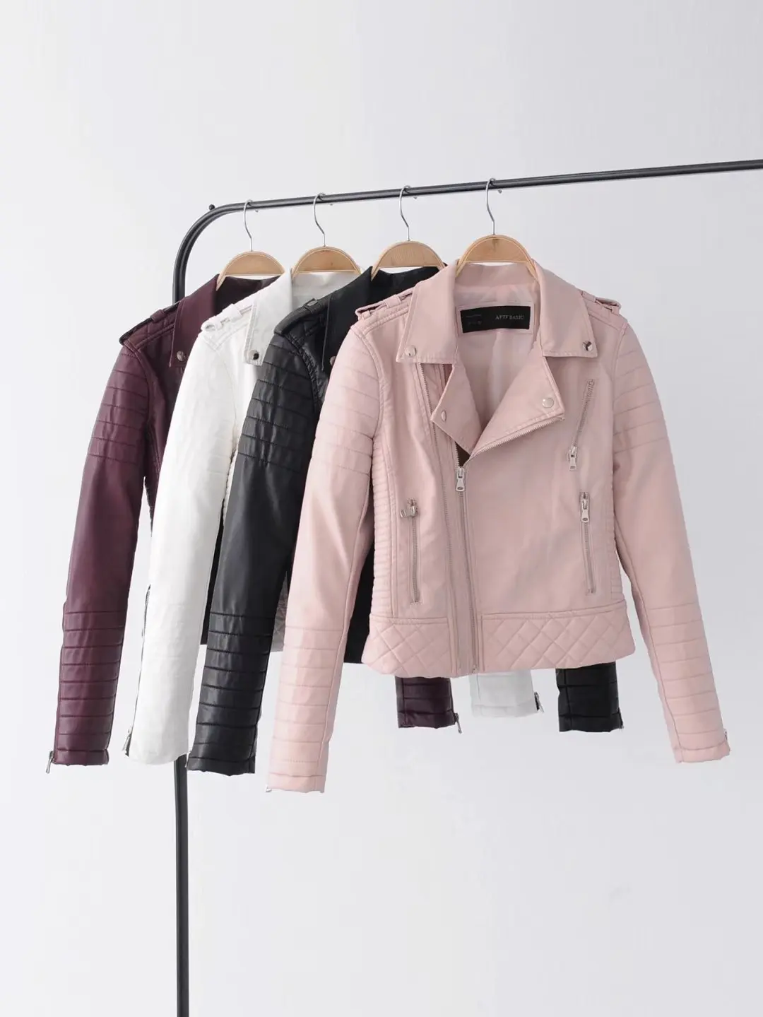 

New women's fashion lapel zipper women's leather jacket women's jacket pure color fashion women's jacket women's jacket