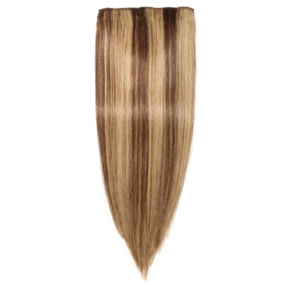 

Piano color Human hair silk straight Ladies Wig with light and seamless clip P4/27# 7Pcs / Pack