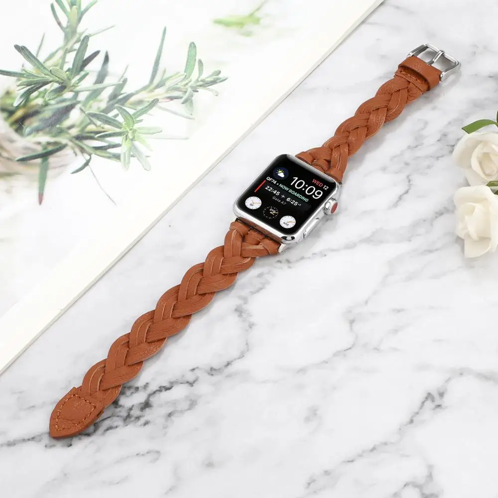 

Woven Leather Watch Band for 38/40mm 42/44mm Apple Watch Band Series 6 SE 5 4 3 2 1 Women's iwatch Strap Wrist Bracelet Belt.