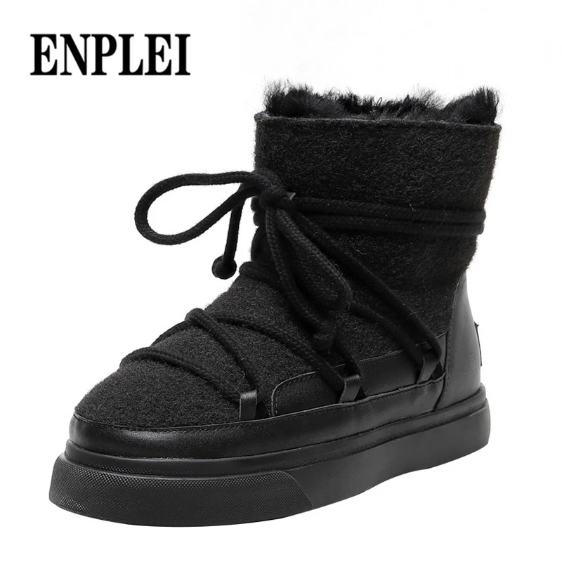 Enplei/зимние ботинки женские зимние из натуральной кожи Теплые ботильоны на меху