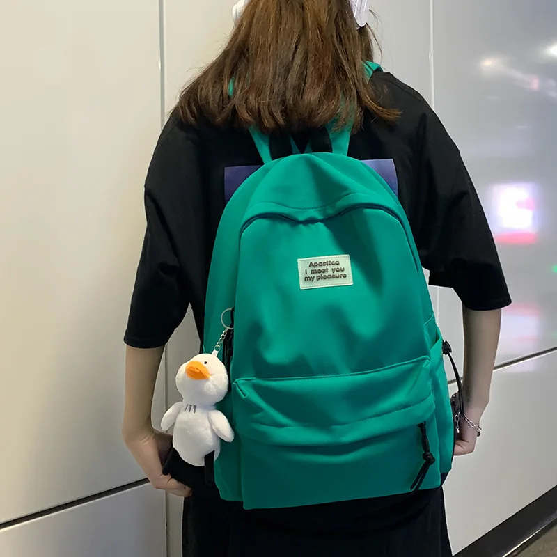 

Summer Fashion Green Backpack Women's Men's Solid Color Nylon Leisure Travel Backpack Unisex College Style Student Schoolbag