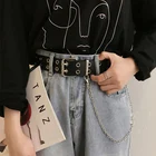 Ремень в стиле Харадзюку Женский, Модный регулируемый пояс в стиле панк, с прорезями в дваодин ряд, с декоративной цепочкой