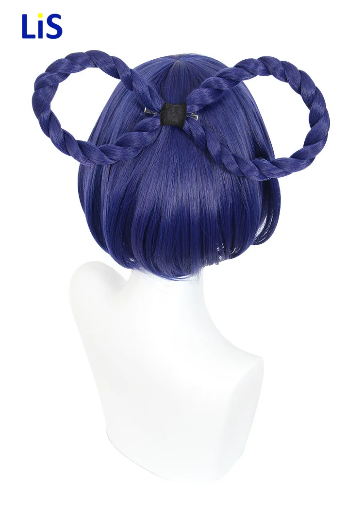 

Genshin Impact Xiangling Wig Cosplay Blue Short 8-Shaped Braids Heat Resistant Hair Halloween Role Play Genshin Impact Wig AC