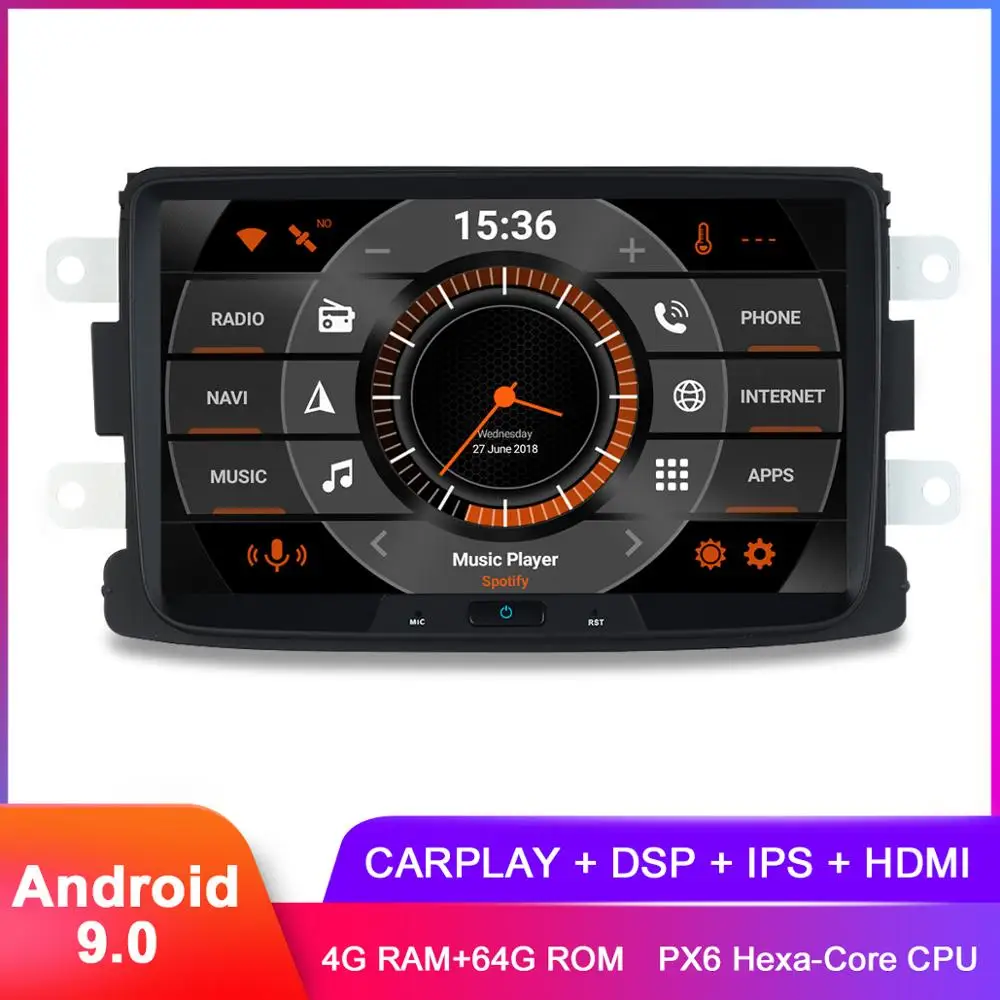 " ips CarPlay Android 9,0 автомобильный стерео gps для Renault Duster DACIA sandero Logan Lodgy Captur Радио Навигация DSP аудио видео
