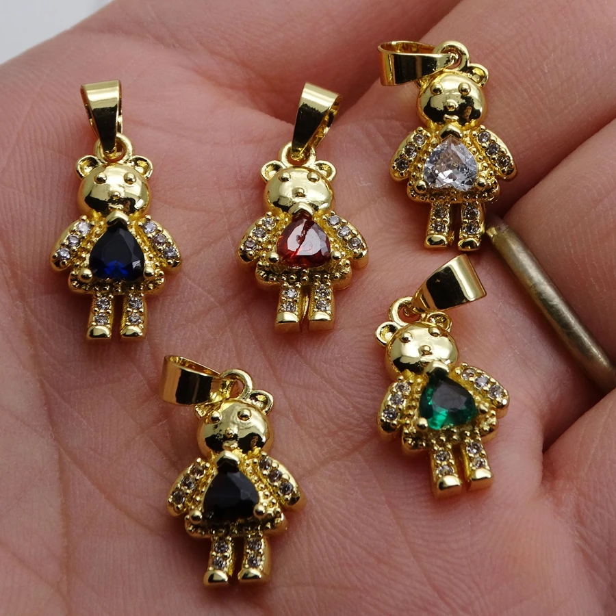 Симпатичный маленький медведь микро циркон кулон плюшевый мишка леди медальон в