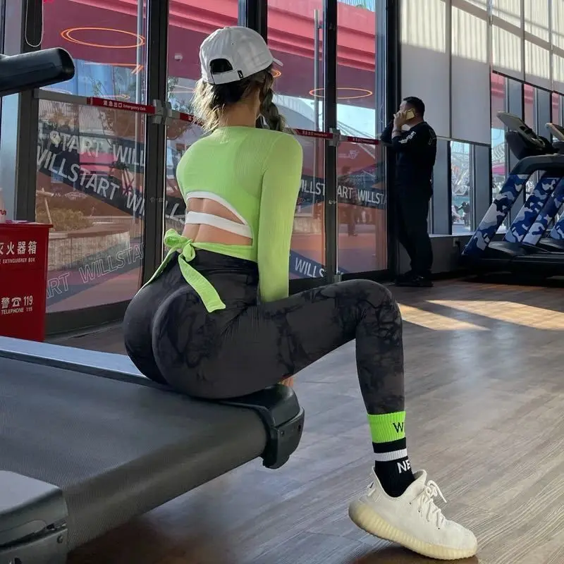 

Peach Hip Tie-Dye Yoga Pants Beauty High Waist Hip Lift Professional Sports Quick-Drying Training Tights Fitness Pants