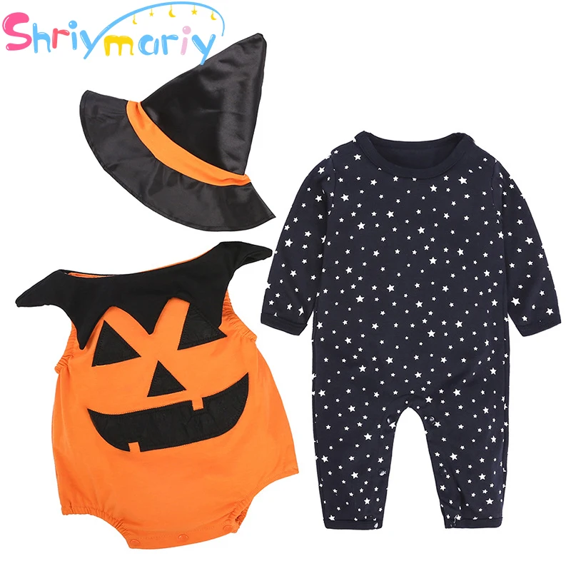 

2021 Infant Baby Halloween Cosplay Horror Pumpkin Devil Costume Toddler Boys Hooded Jumpsuit Baby Kids Winter Romper Overalls