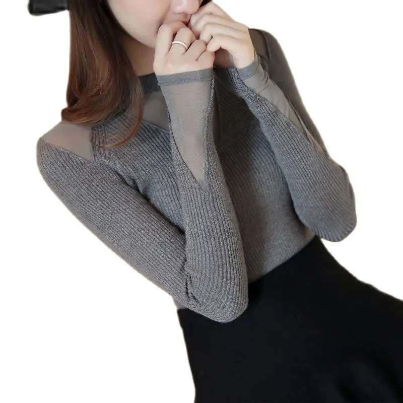 Jane Thea Hitz корейский сексуальный эластичный сетчатый кружевной свитер вязаная