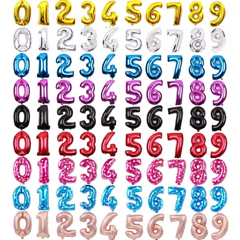 32 дюйма номер воздушный шар из фольги розового цвета: золотистый серебристый