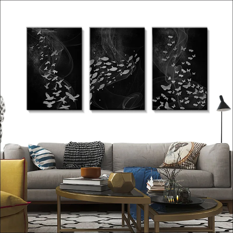 

Nordic Wall Art Canvas Painting Black and White Style Abstract Butterfly Poster and Printmaking Living Room Bedroom Graphics Hom