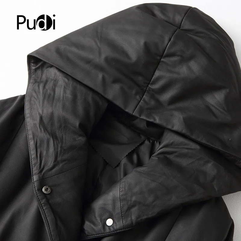 PUDI A28025 женская зимняя теплая куртка из натуральной овечьей кожи, женское длинное пальто на утином пуху