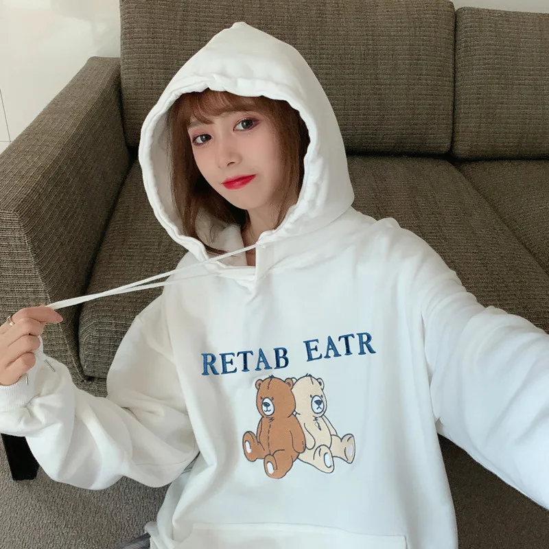 

Hooded sweater female fat MM thickened ins tide loose Korean bear ancient vintage jacket and velvet jacket