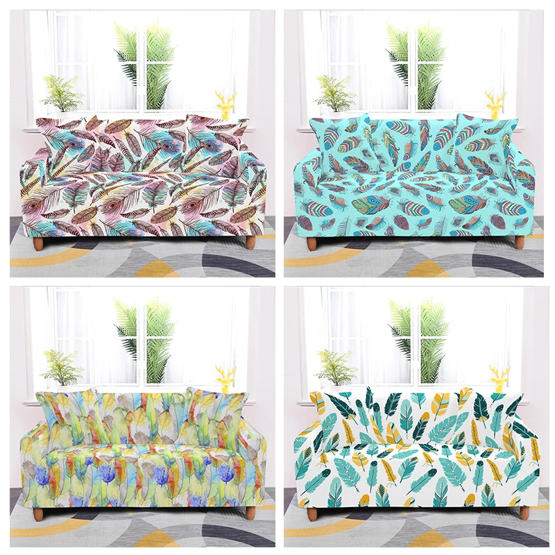 Полноразмерный чехол для дивана с цветными перьями эластичные чехлы мебели