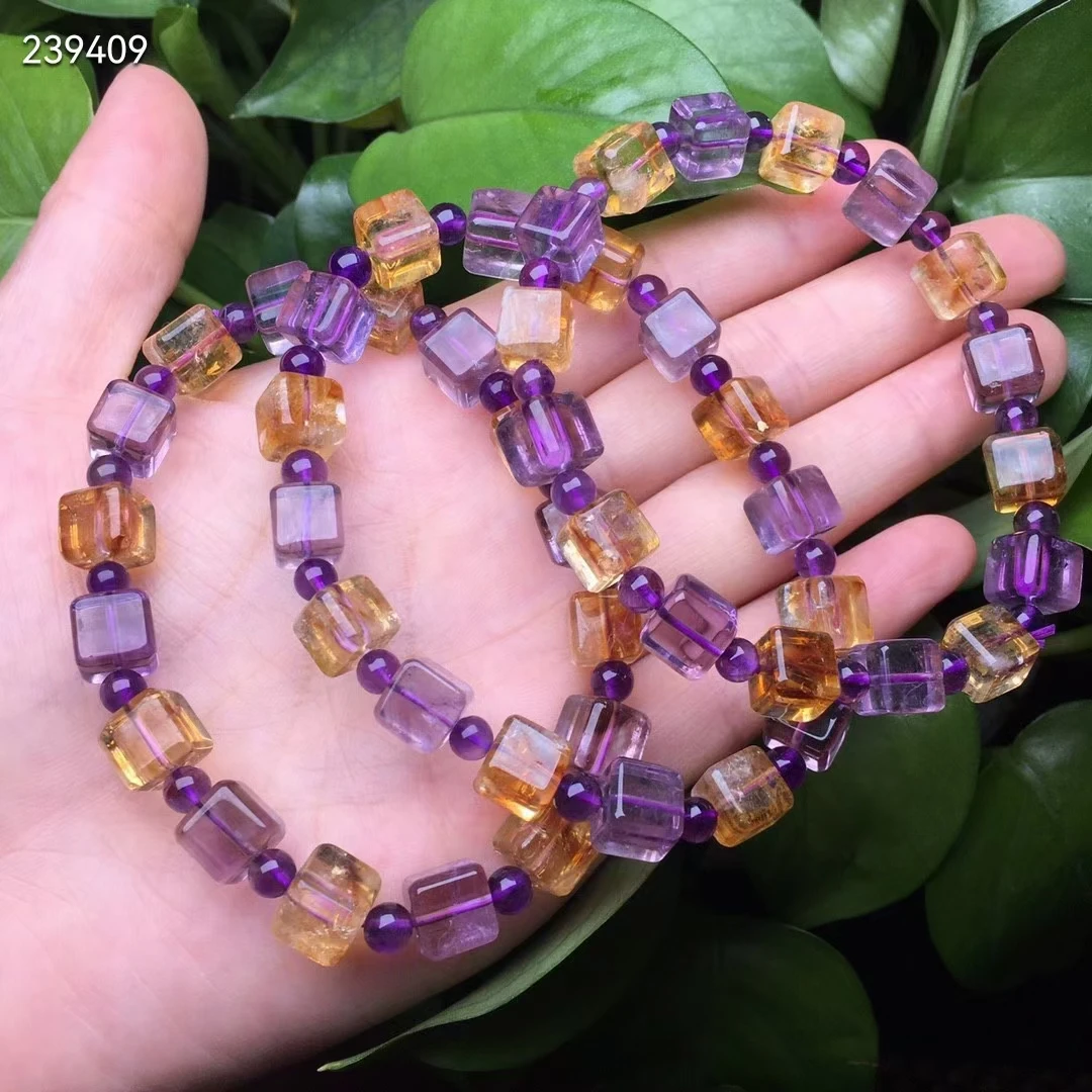 

Natural Yellow Purple Citrine Amethyst Quartz Bracelet Jewelry Ametrine Women Men Gemstone 8x8mm Stretch Crystal Bracelet AAAAA