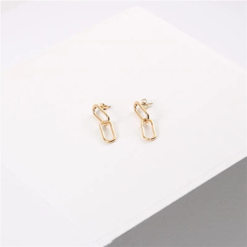 

Stainless Steel 18K Gold PLated Geometric U-shaped Lock Pin Earrings Female Niche Design Vintage Simplicity Dangle Earrings