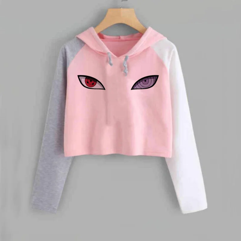 Harajuku аниме толстовки для женщин Наруто укороченная Толстовка Uchiha Uzumaki Hatake Eyes пуловер с рисунком толстовка хип хоп Уличная