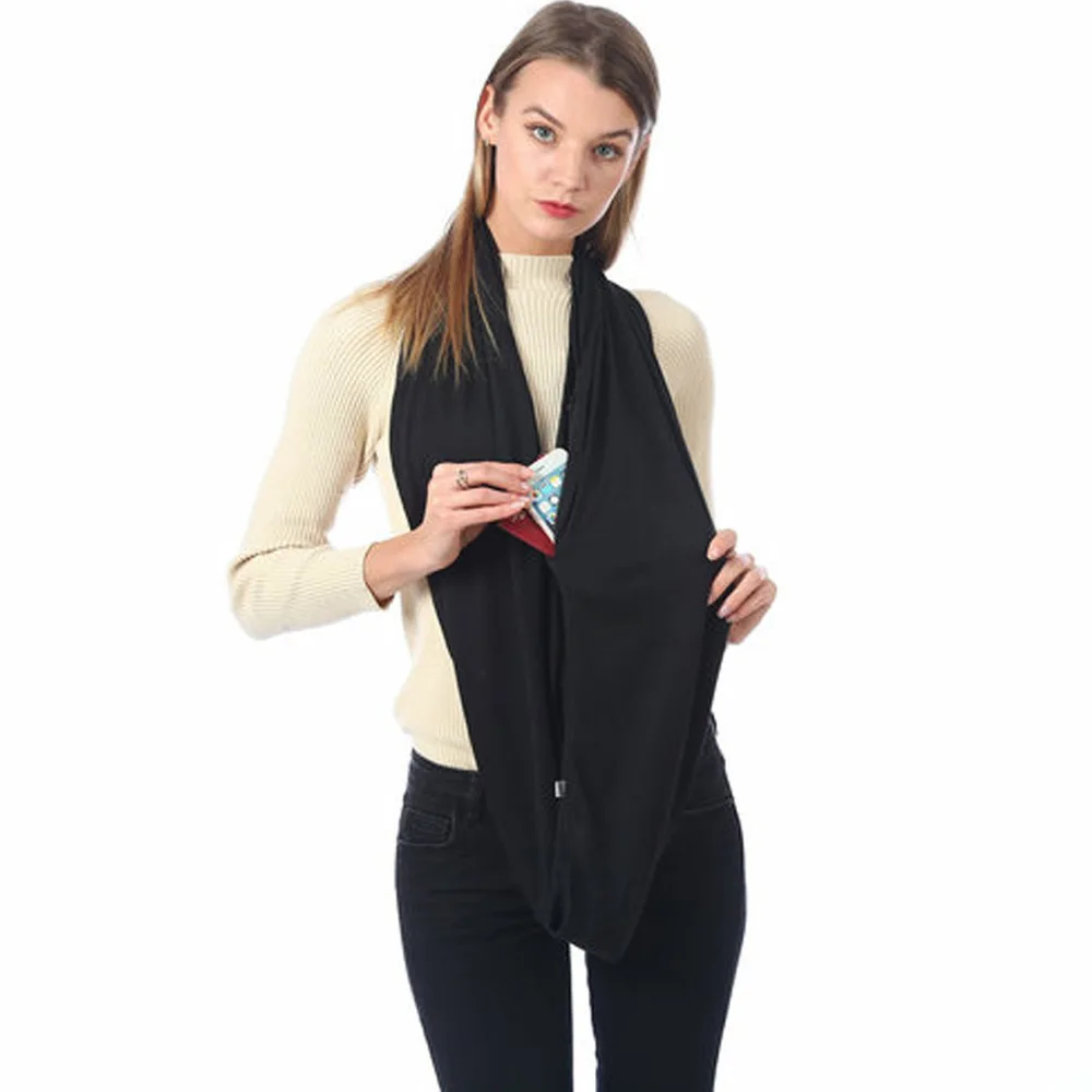 Женский шарф с карманами на молнии однотонный трансформер модный осенний для