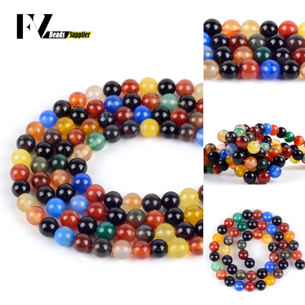 

Wholesale 4-12mm Colorful Agates Loose Spacer Round Stone Beads For Jewelry Making DIY Bracelets Necklace Needlework 15"