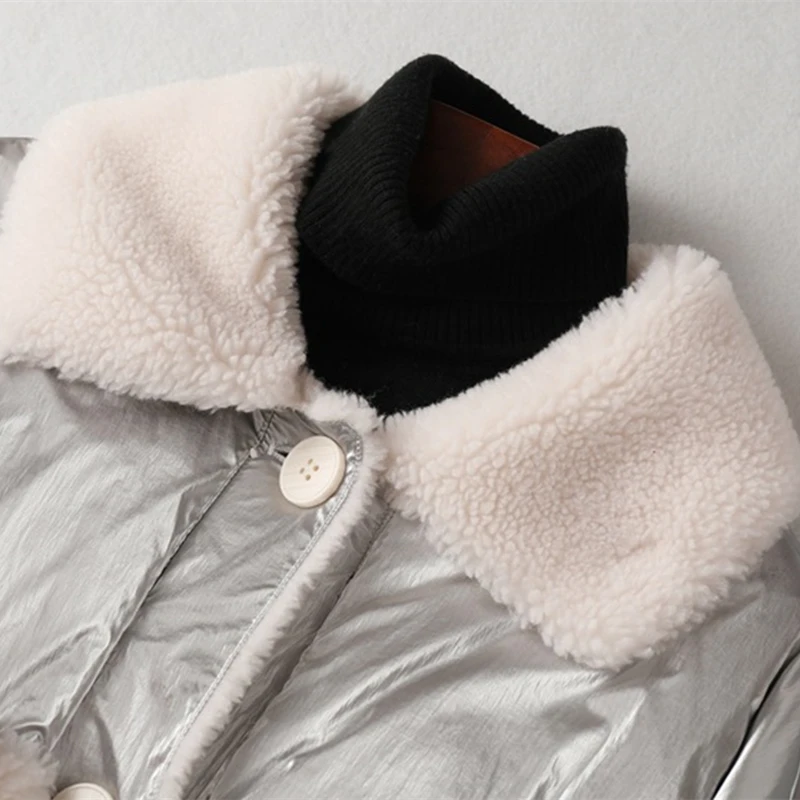 Новинка 2019 года Зимний пуховик из стриженной овечей шерсти в Корейском стиле