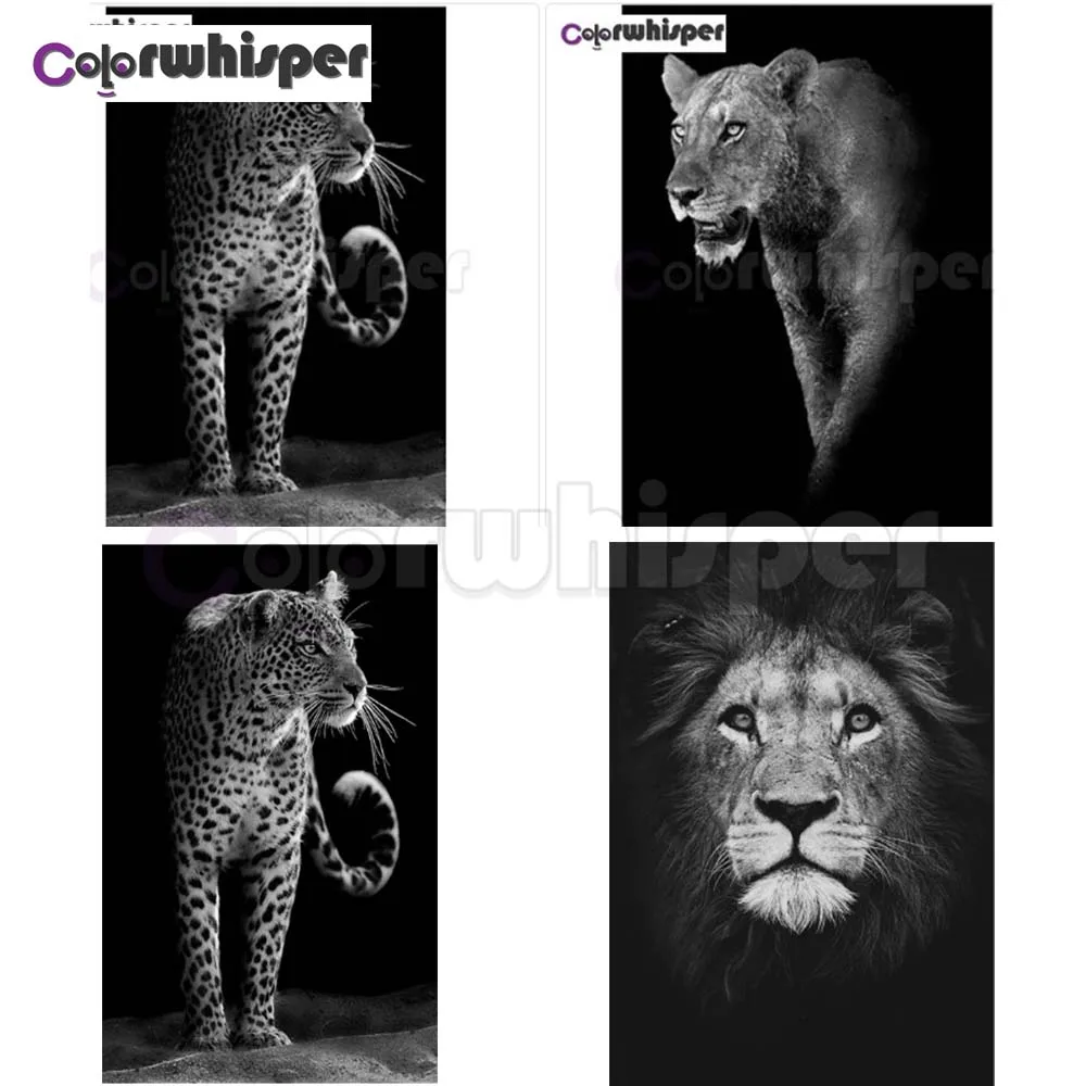 Алмазная картина полностью квадратная/круглая дрель черный белый леопардовый