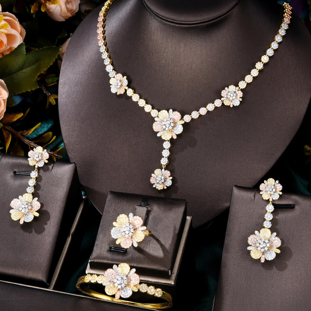 Высококачественное роскошное ожерелье Soramoore с милыми цветами, серьги, браслет, кольцо для вечеринки, семейный подарок для свадебной вечерин...