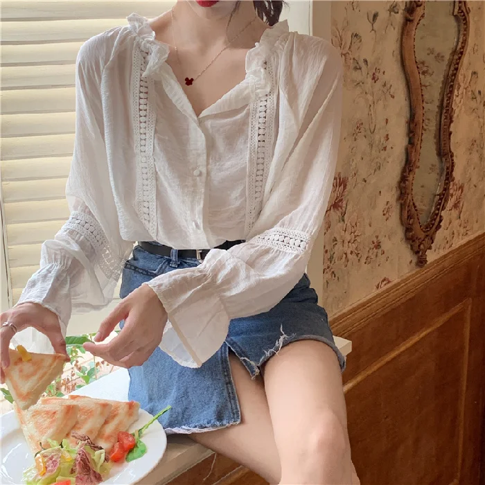 

Женская шифоновая рубашка с длинным рукавом и принтом